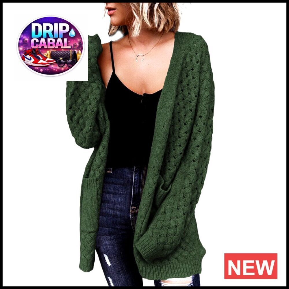 Chunky Cable Knit Cardigan Open Front Long Sleeve Loose Fit Sweater with Pockets